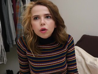 Cute little brunette nubile is a naughty stepsister who easily gets seduced and blackmailed by her stepbrother. She strips in front of him to tease with her tiny tits before swallowing his big, throbbing boner.