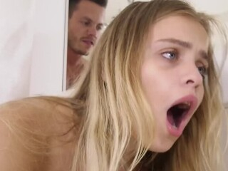 She might appear tiny, but this teen blonde can handle a lengthy man sausage like a professional. She's displaying right now her fellatio capabilities, and after giving a stringing up blowjob to her lover, her moist cunny will swallow his large cock.